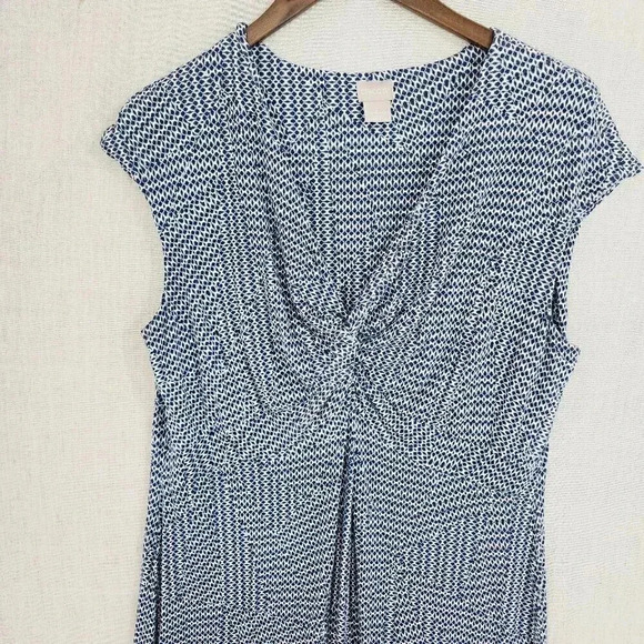 Chico's Slip Maxi Dress Size 2/ 12 Cap Sleeve Printed Slit Side 1930P - Picture 3 of 8